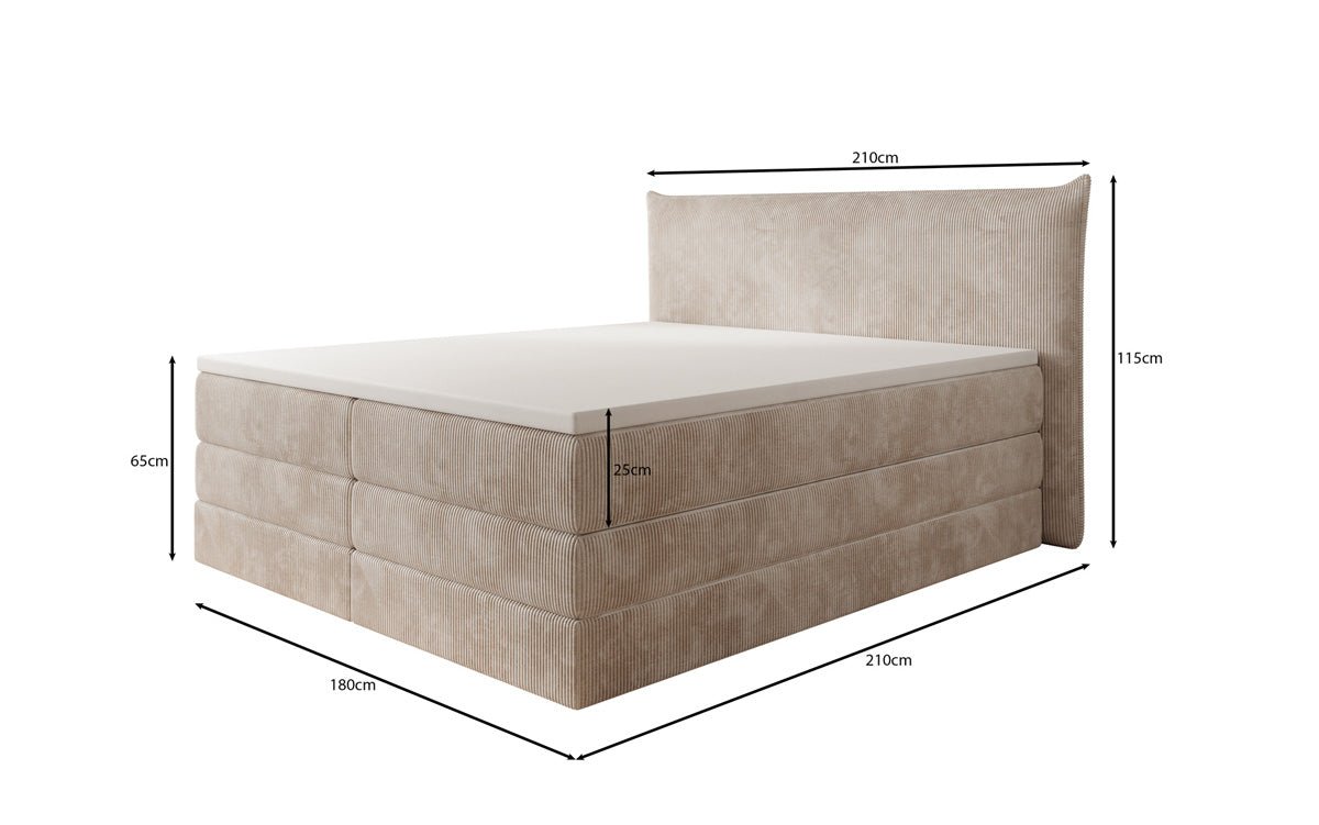 Lit boxspring Liana avec rangement relevable en côtelé