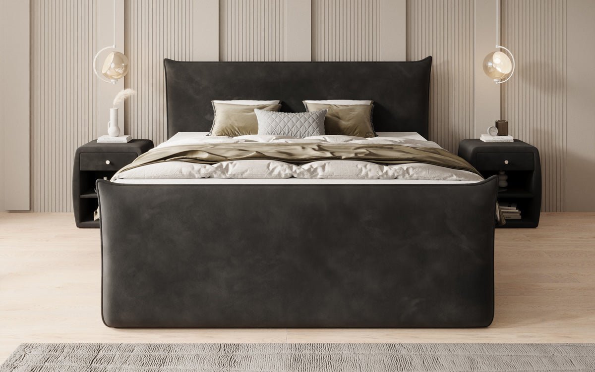 Lit boxspring Liana II avec rangement relevable en velours