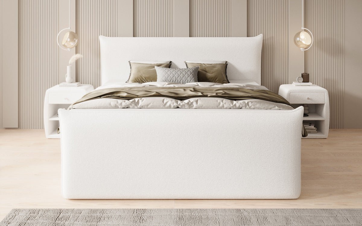 Lit boxspring Liana II avec rangement relevable en Peluche Bouclé