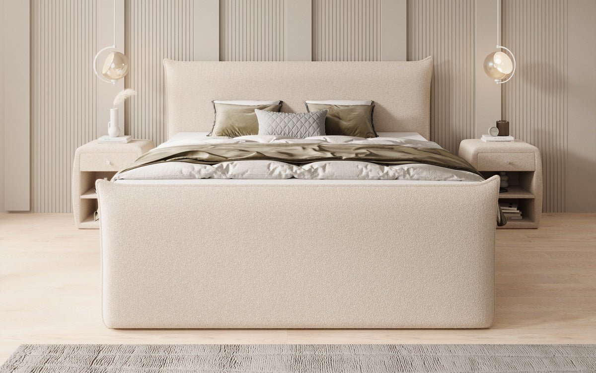 Lit boxspring Liana II avec rangement relevable en Peluche Bouclé