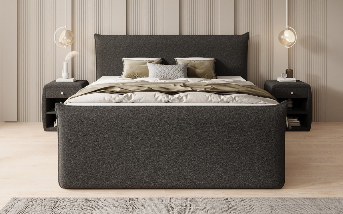 Lit boxspring Liana II avec rangement relevable en Peluche Bouclé