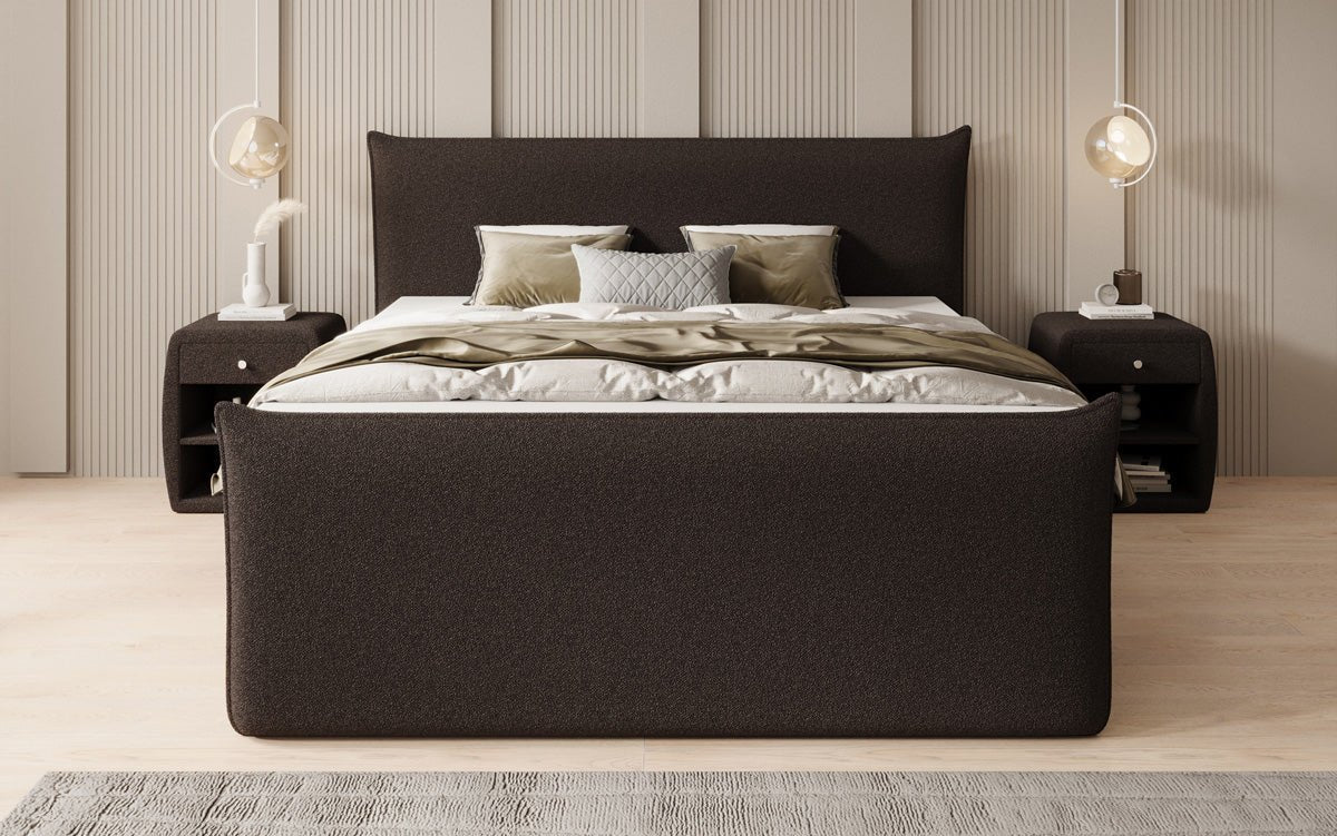 Lit boxspring Liana II avec rangement relevable en Peluche Bouclé