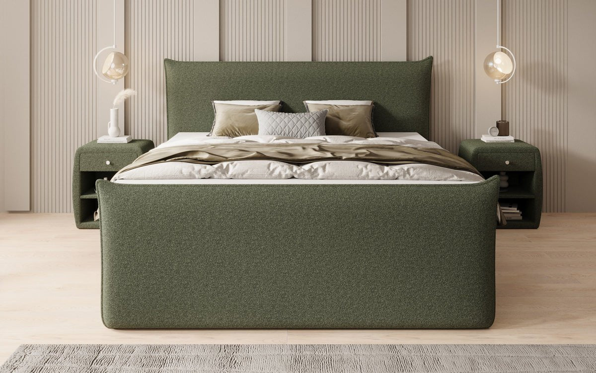 Lit boxspring Liana II avec rangement relevable en Peluche Bouclé