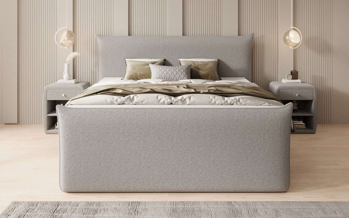 Lit boxspring Liana II avec rangement relevable en Peluche Bouclé