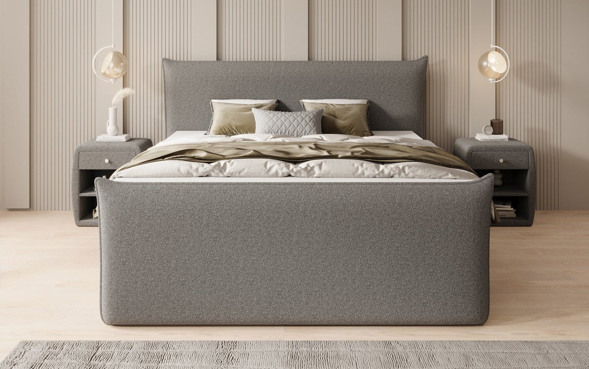 Lit boxspring Liana II avec rangement relevable en Peluche Bouclé