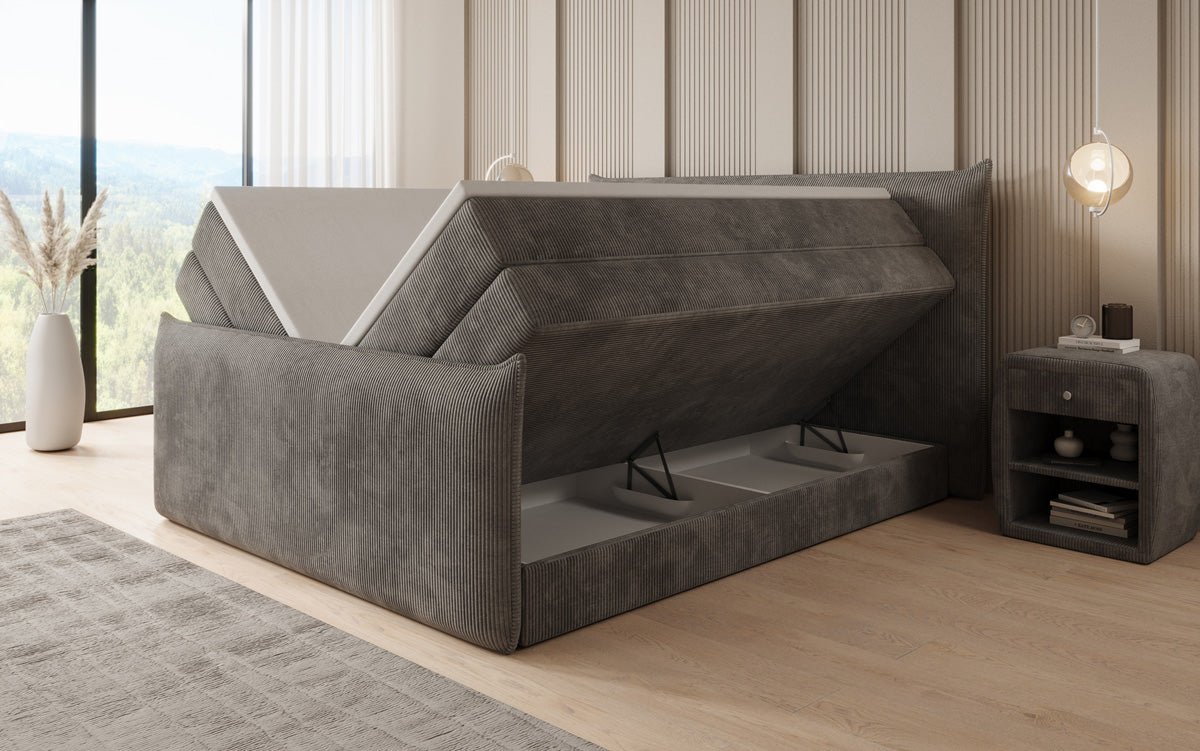 Boxspringbett Liana II mit hochklappbarem Stauraum in Cord