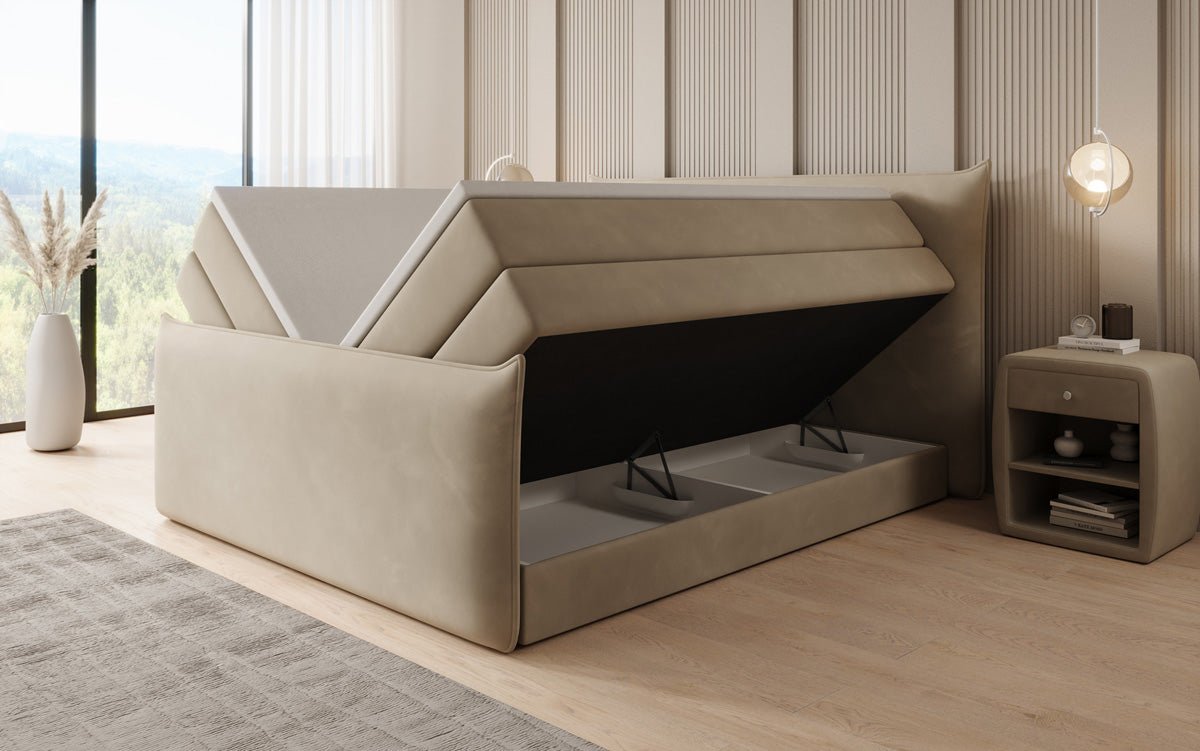 Lit boxspring Liana II avec rangement relevable en velours