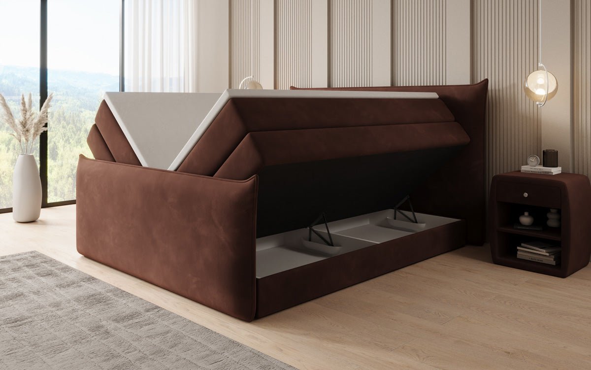 Lit boxspring Liana II avec rangement relevable en velours