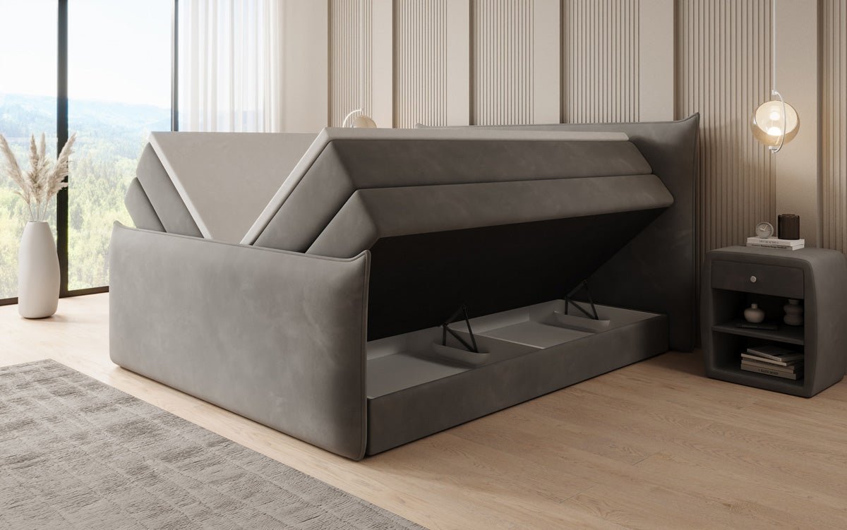 Lit boxspring Liana II avec rangement relevable en velours