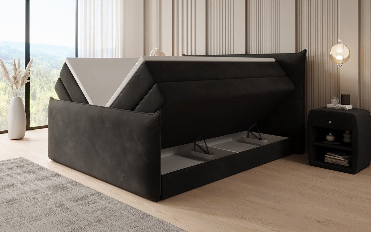 Lit boxspring Liana II avec rangement relevable en velours