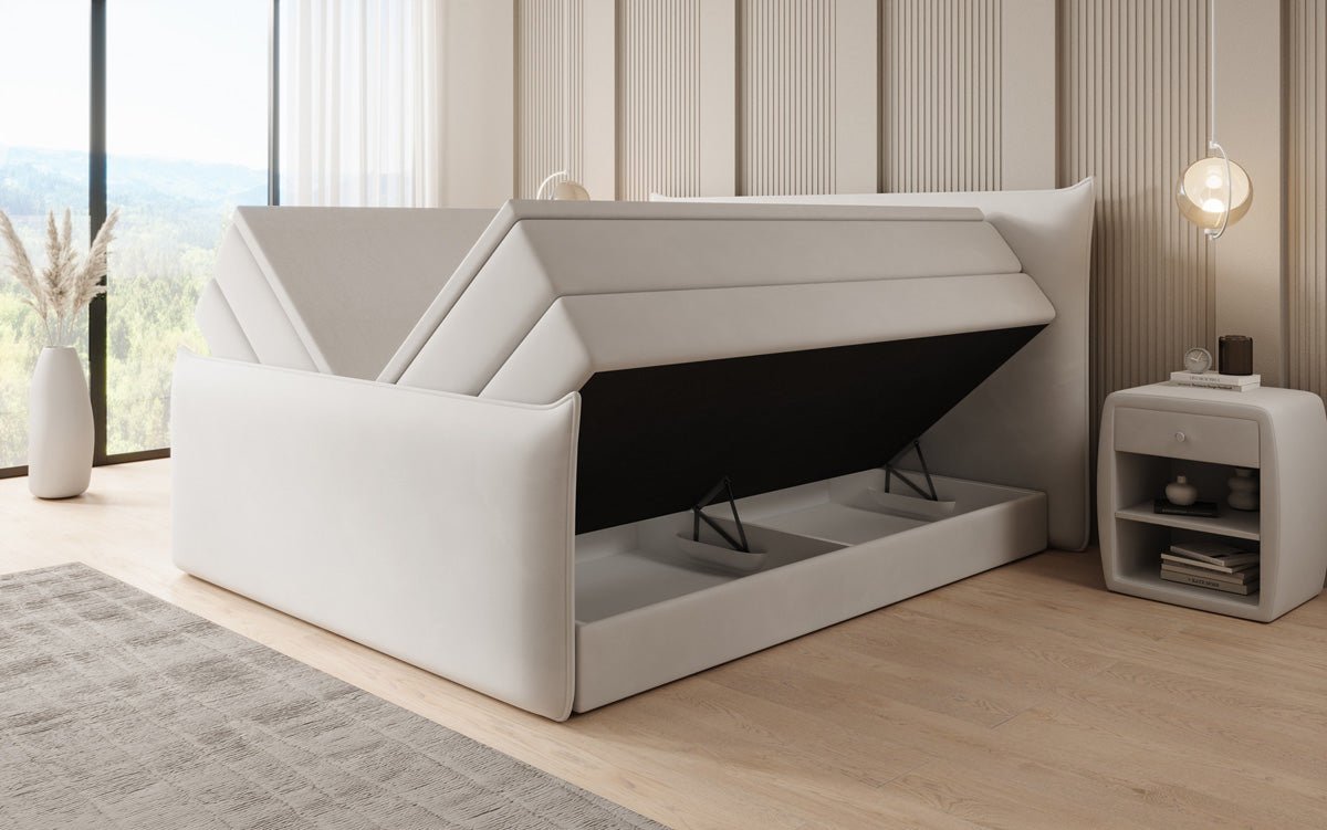Lit boxspring Liana II avec rangement relevable en velours
