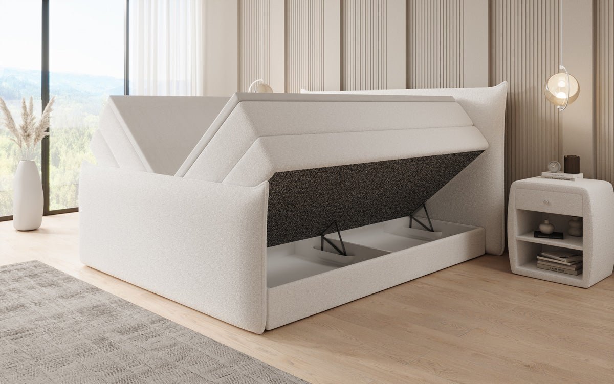 Lit boxspring Liana II avec rangement relevable en Peluche Bouclé