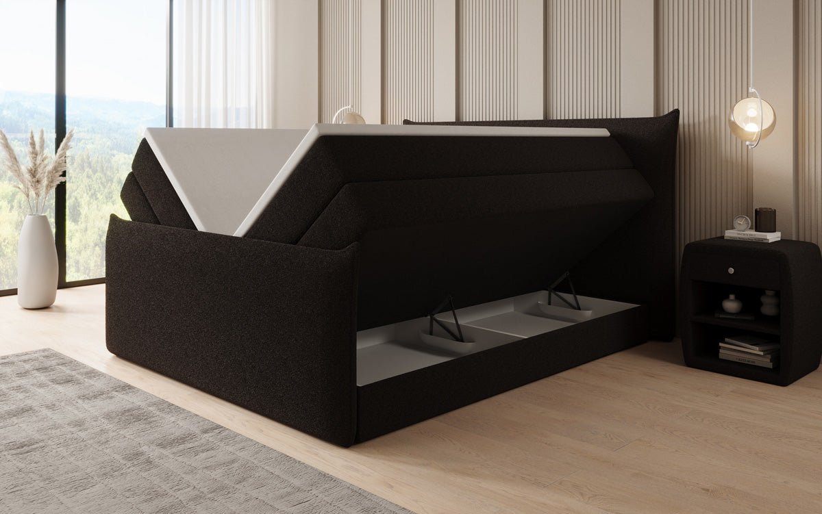 Lit boxspring Liana II avec rangement relevable en Peluche Bouclé