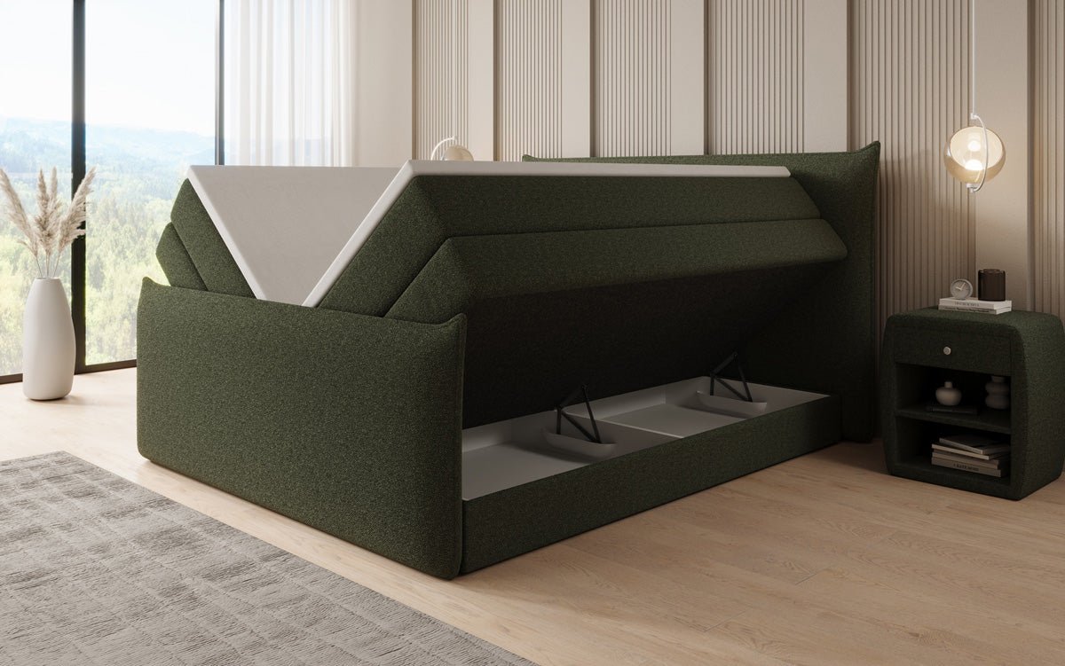 Lit boxspring Liana II avec rangement relevable en Peluche Bouclé