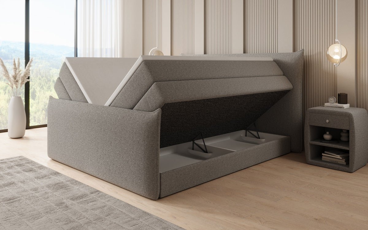 Lit boxspring Liana II avec rangement relevable en Peluche Bouclé