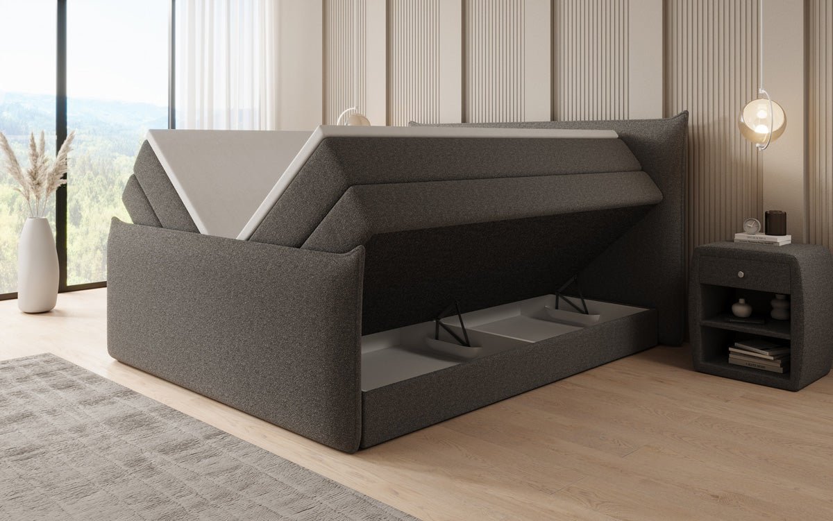 Lit boxspring Liana II avec rangement relevable en Peluche Bouclé