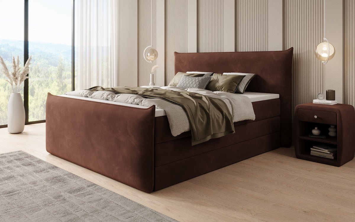 Lit boxspring Liana II avec rangement relevable en velours