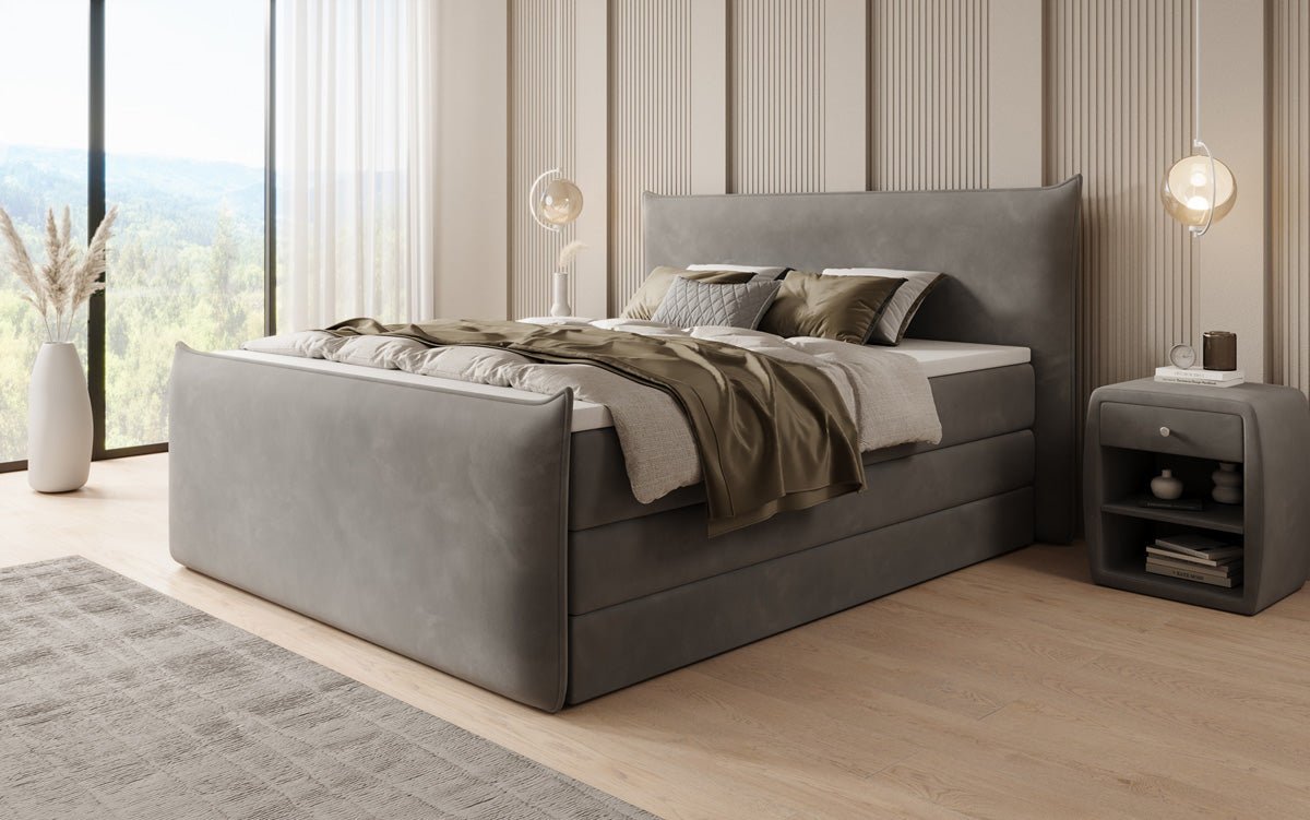 Lit boxspring Liana II avec rangement relevable en velours