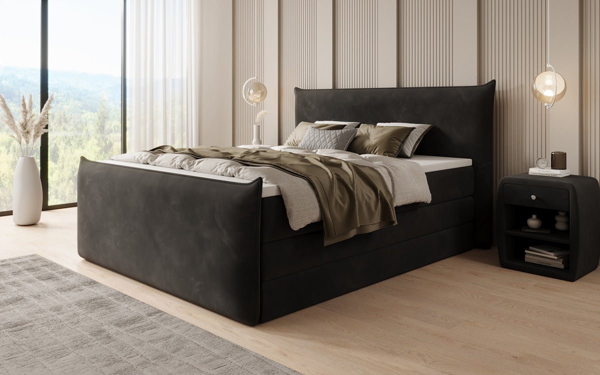 Lit boxspring Liana II avec rangement relevable en velours