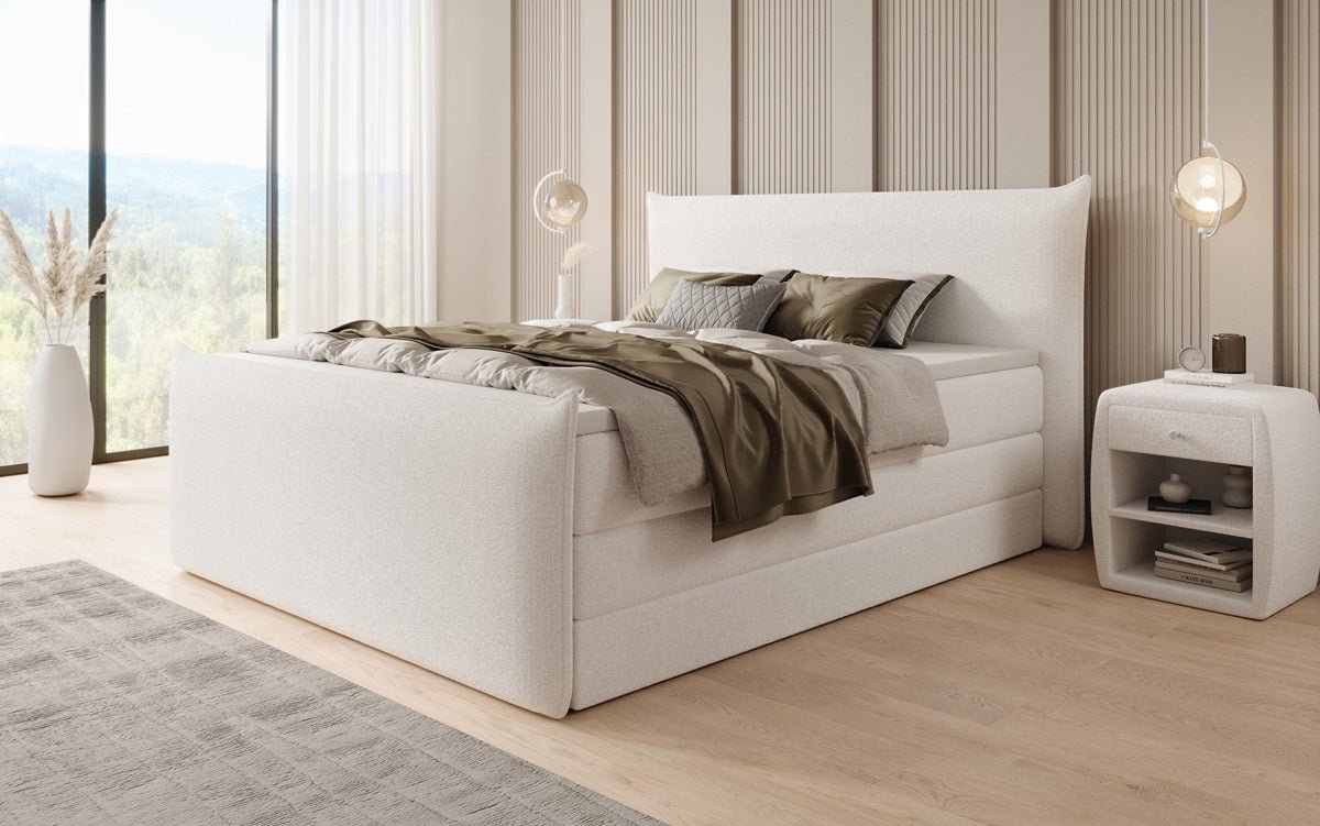 Lit boxspring Liana II avec rangement relevable en Peluche Bouclé