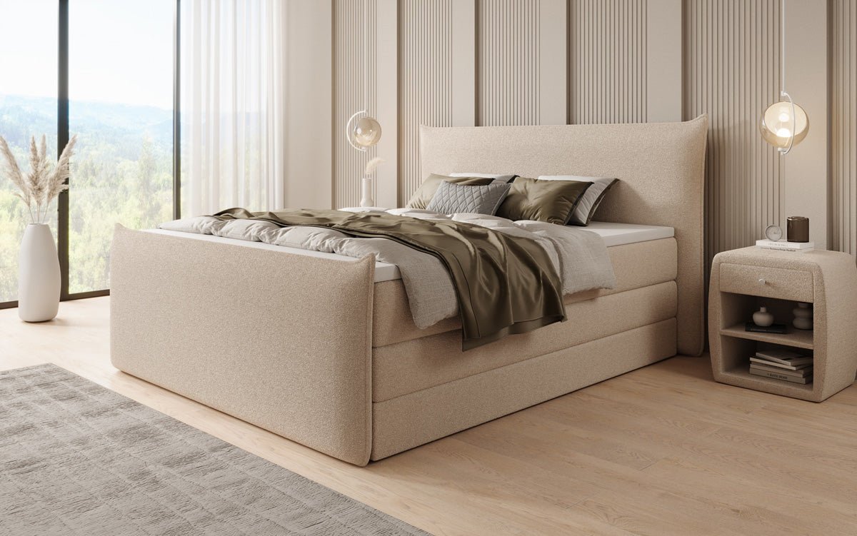 Lit boxspring Liana II avec rangement relevable en Peluche Bouclé