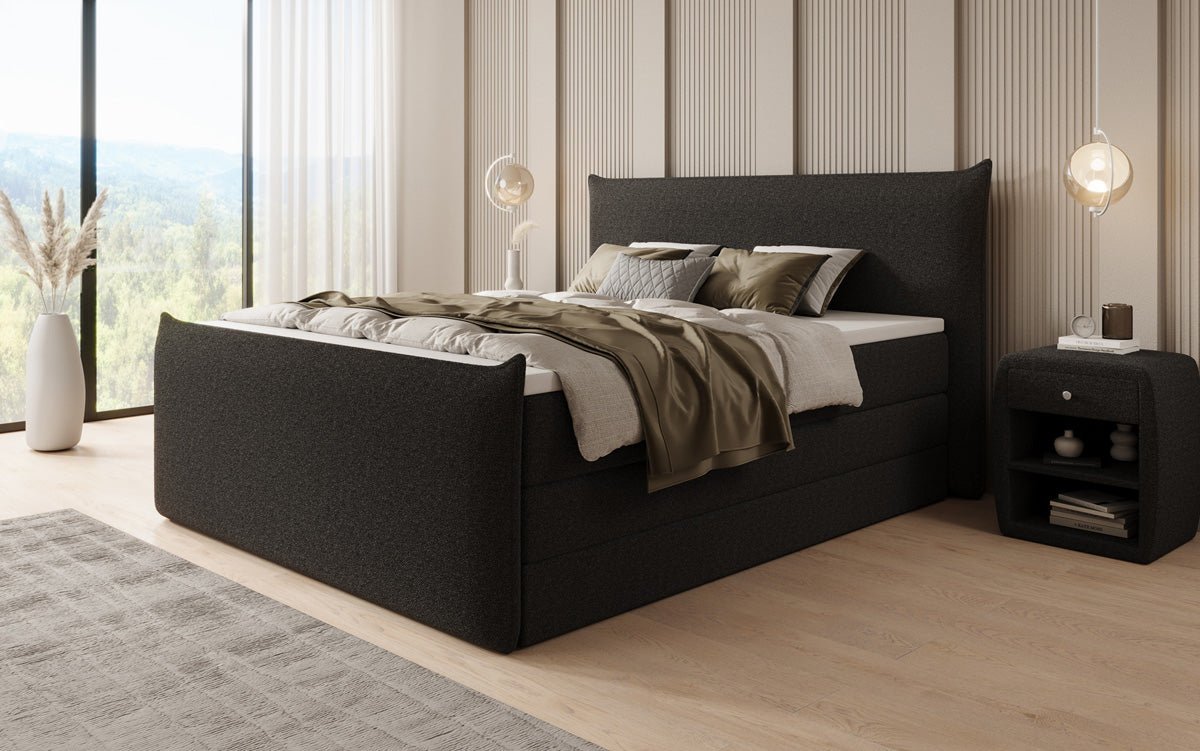 Lit boxspring Liana II avec rangement relevable en Peluche Bouclé