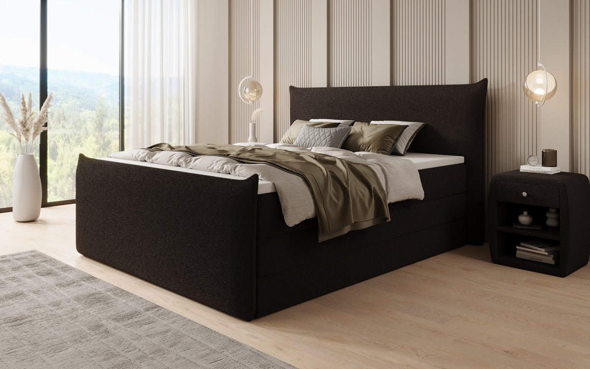 Lit boxspring Liana II avec rangement relevable en Peluche Bouclé