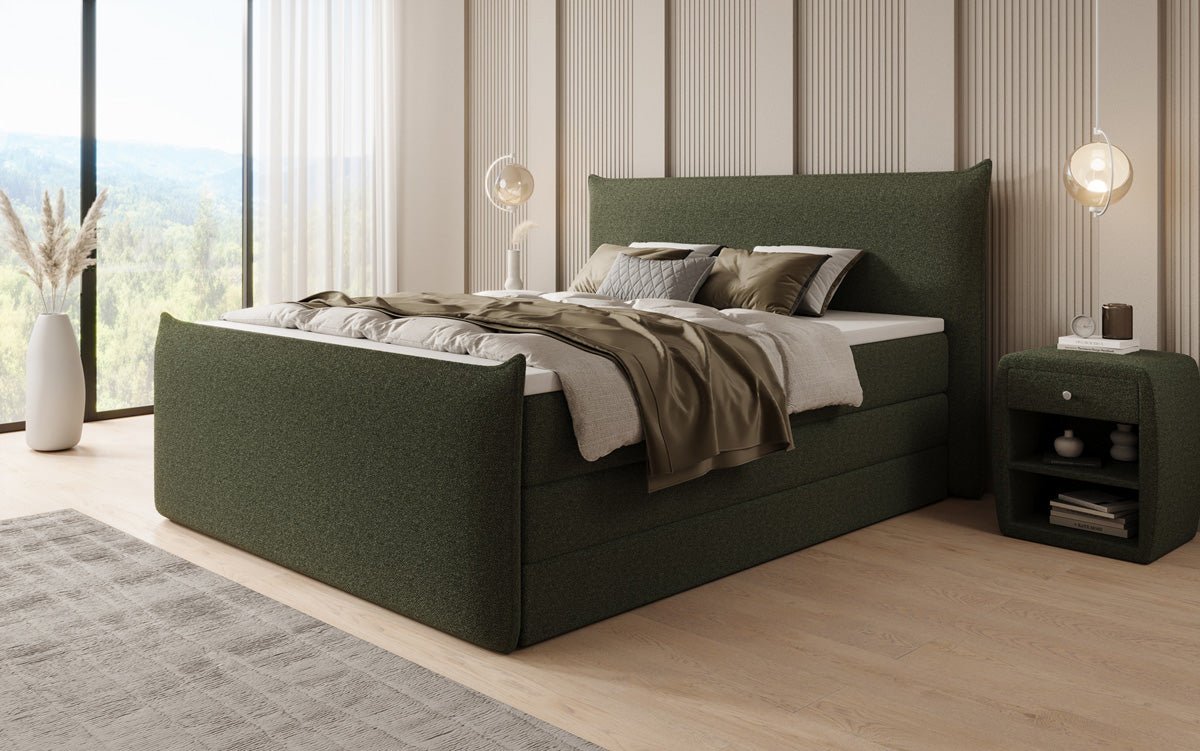 Lit boxspring Liana II avec rangement relevable en Peluche Bouclé