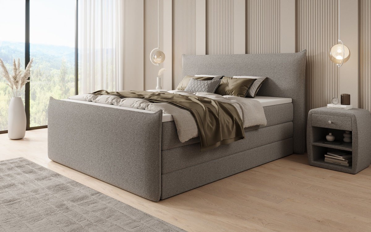 Lit boxspring Liana II avec rangement relevable en Peluche Bouclé