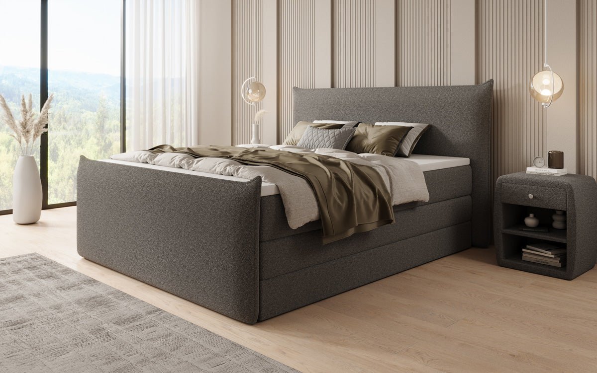 Lit boxspring Liana II avec rangement relevable en Peluche Bouclé