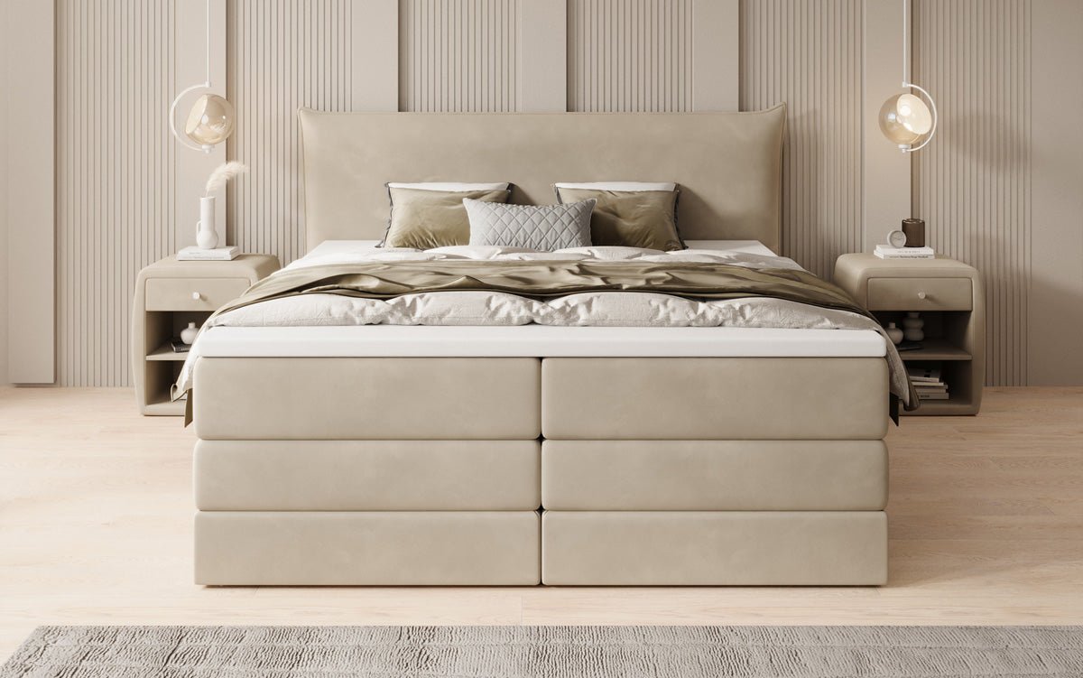 Lit boxspring Liana avec rangement relevable en velours