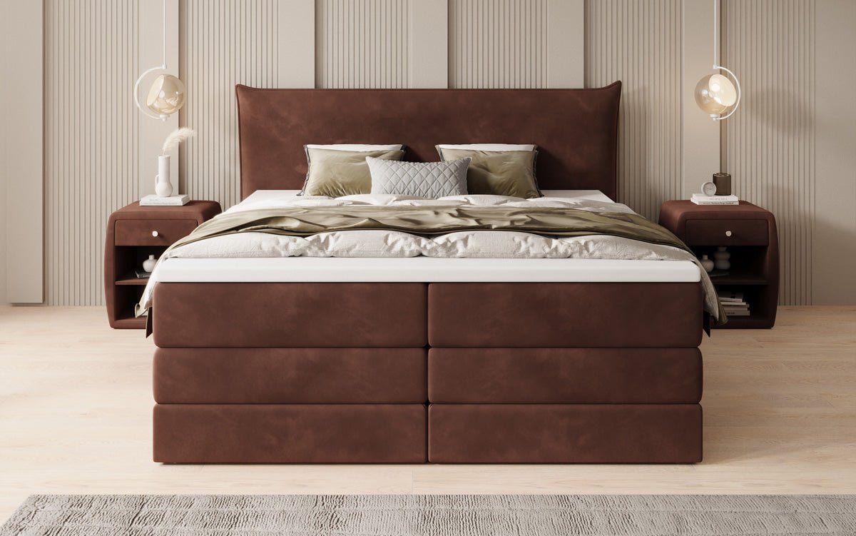 Lit boxspring Liana avec rangement relevable en velours