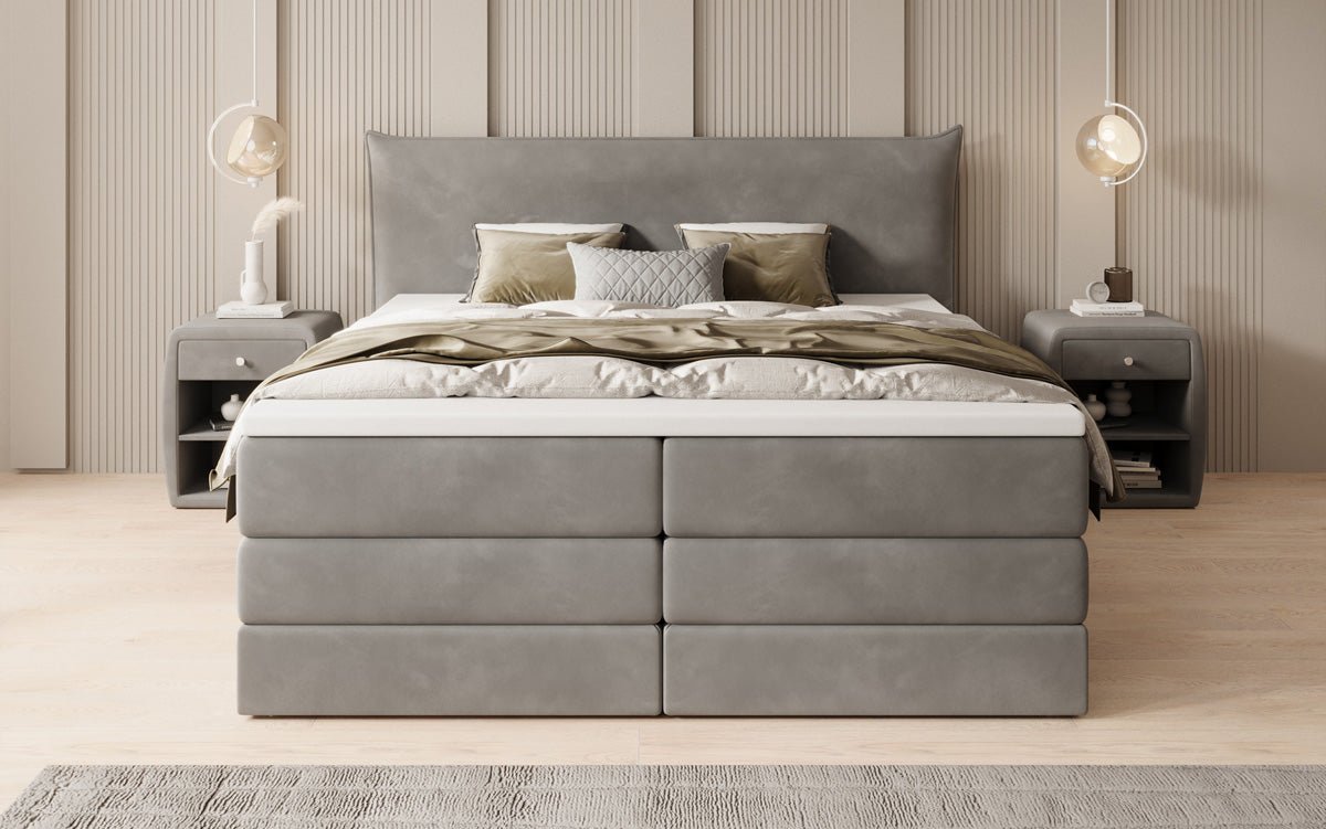 Lit boxspring Liana avec rangement relevable en velours