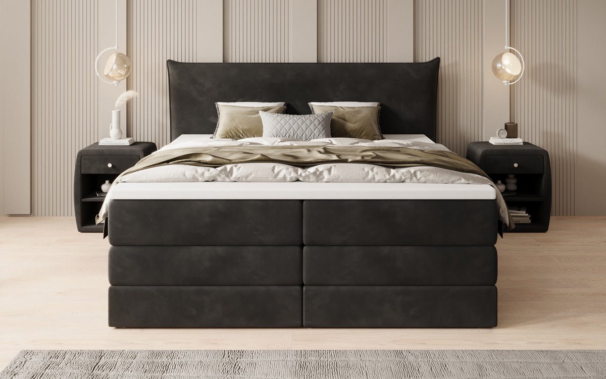 Lit boxspring Liana avec rangement relevable en velours