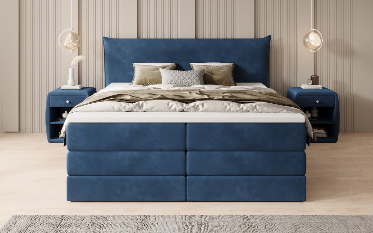 Lit boxspring Liana avec rangement relevable en velours