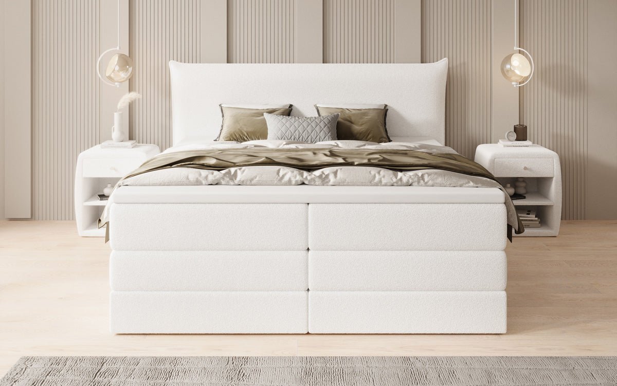 Lit boxspring Liana avec rangement relevable en Peluche Bouclé