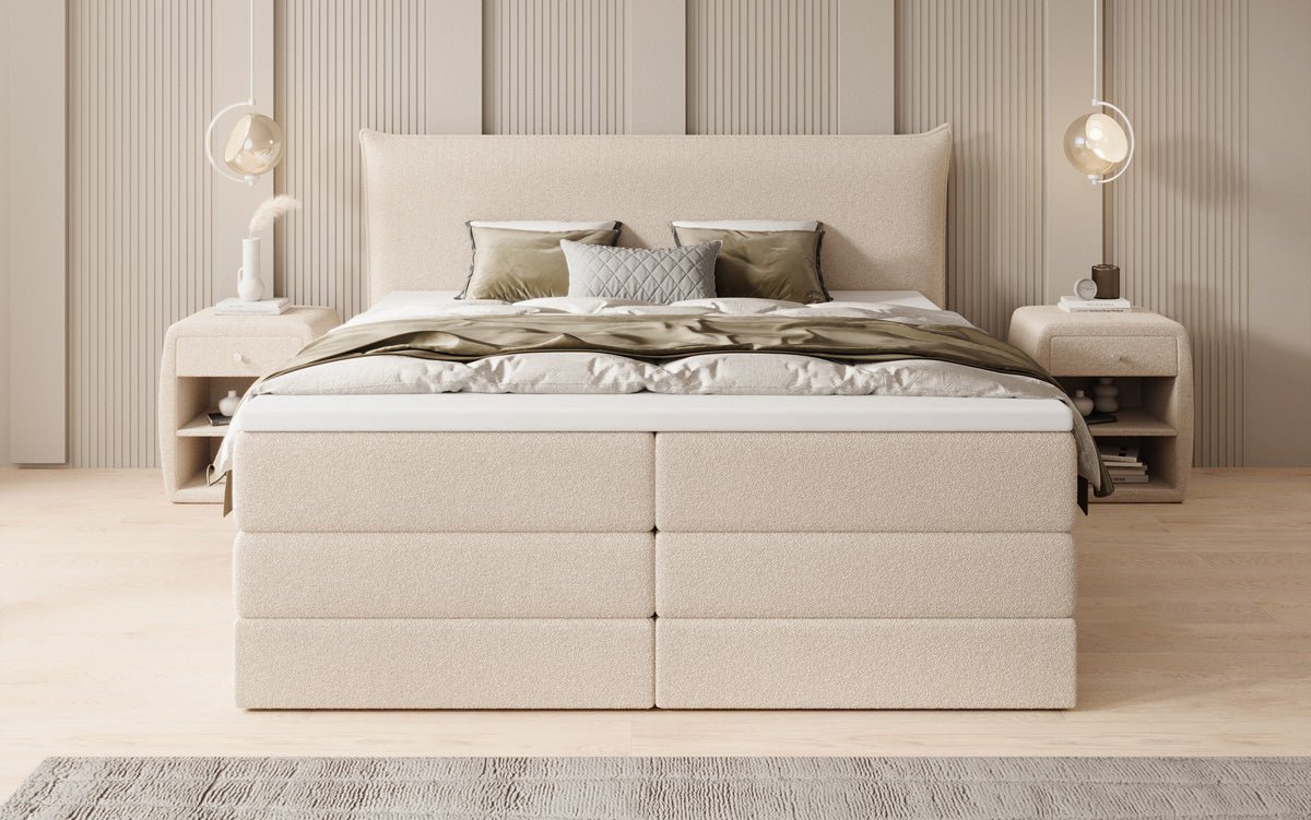 Lit boxspring Liana avec rangement relevable en Peluche Bouclé