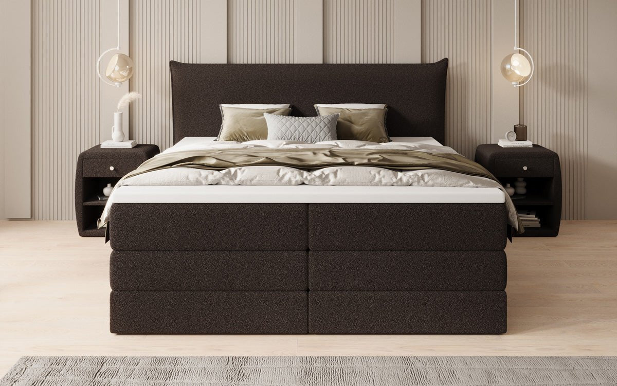 Lit boxspring Liana avec rangement relevable en Peluche Bouclé