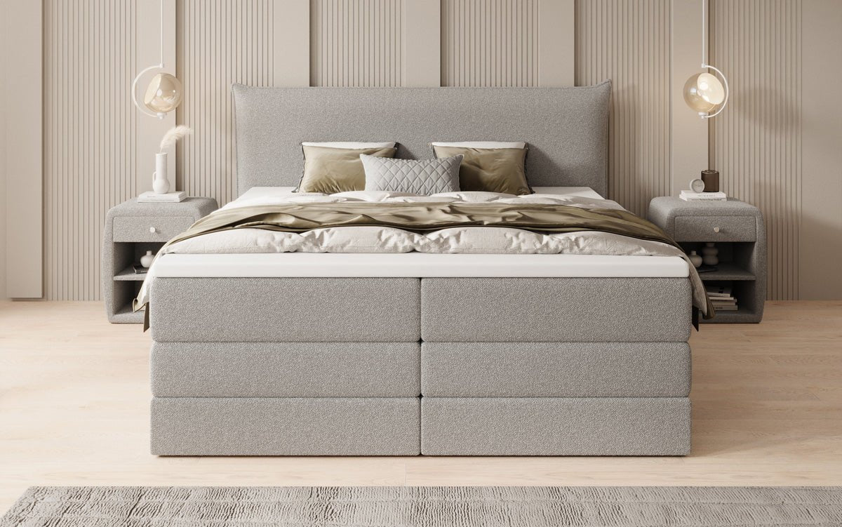 Lit boxspring Liana avec rangement relevable en Peluche Bouclé