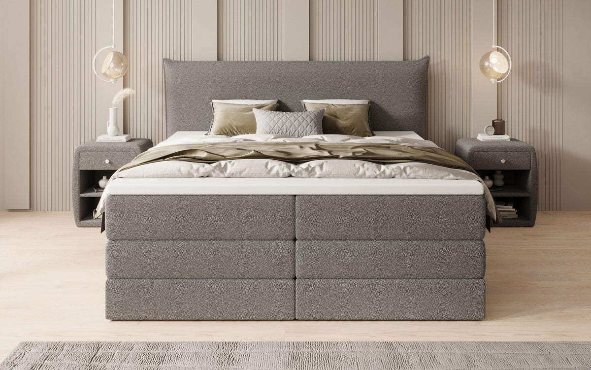 Lit boxspring Liana avec rangement relevable en Peluche Bouclé