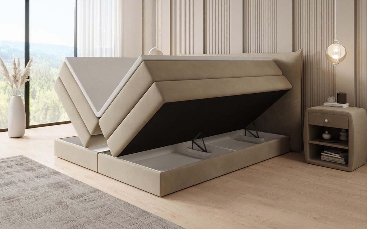 Lit boxspring Liana avec rangement relevable en velours
