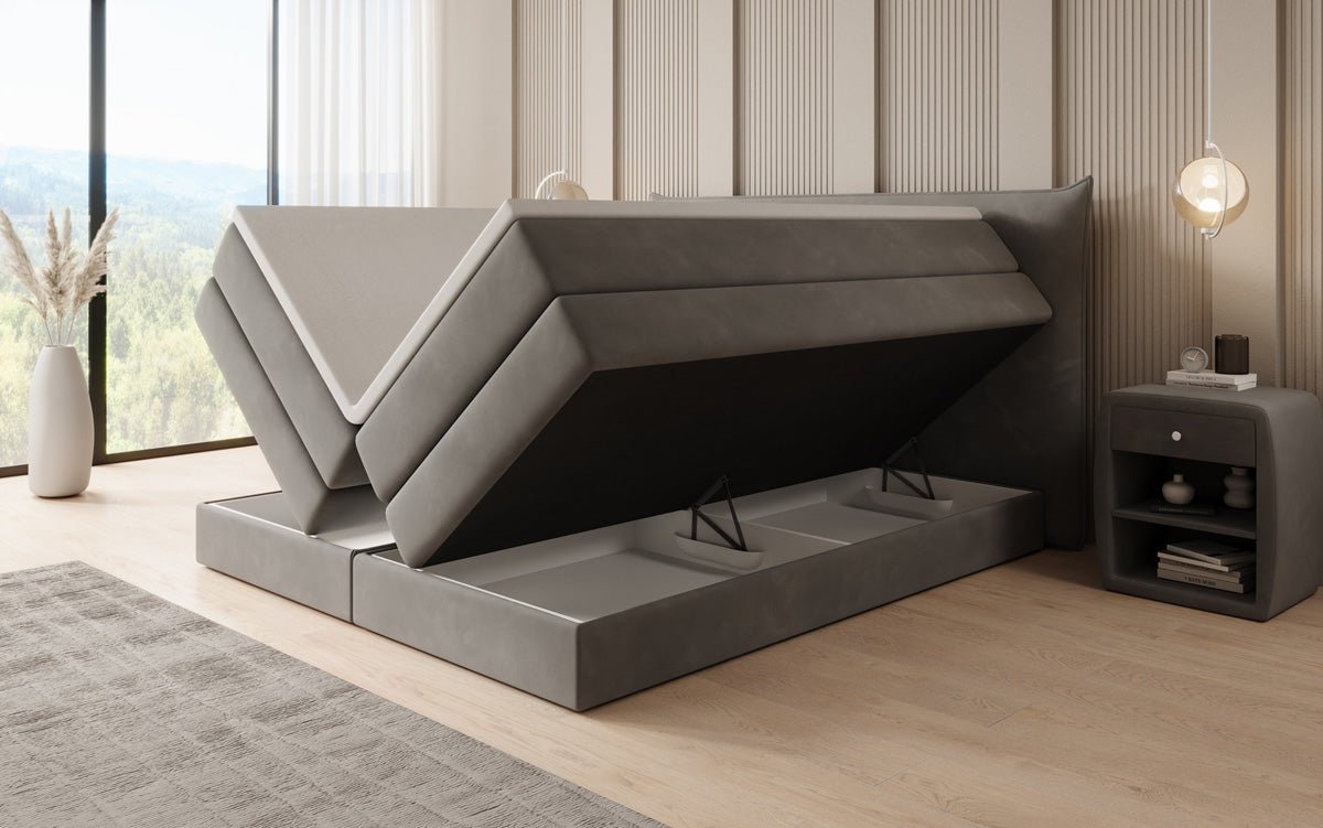 Lit boxspring Liana avec rangement relevable en velours