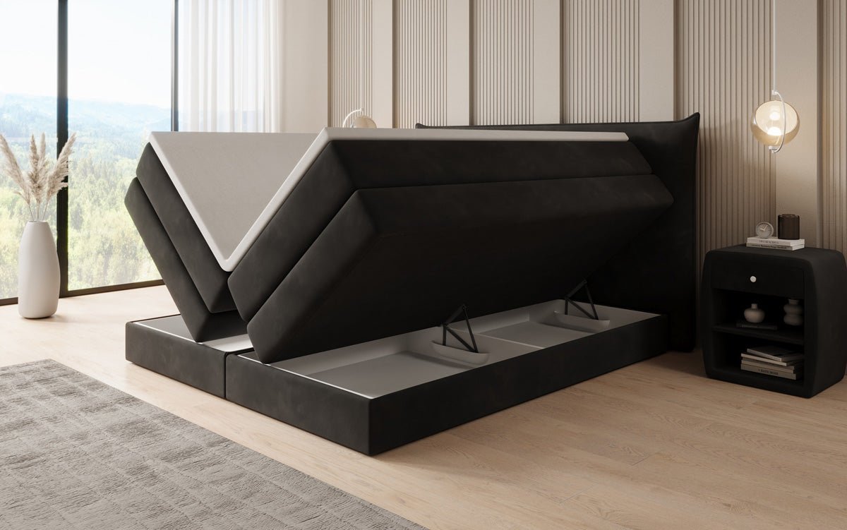 Lit boxspring Liana avec rangement relevable en velours