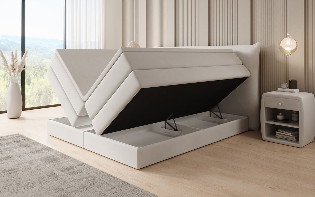 Lit boxspring Liana avec rangement relevable en velours