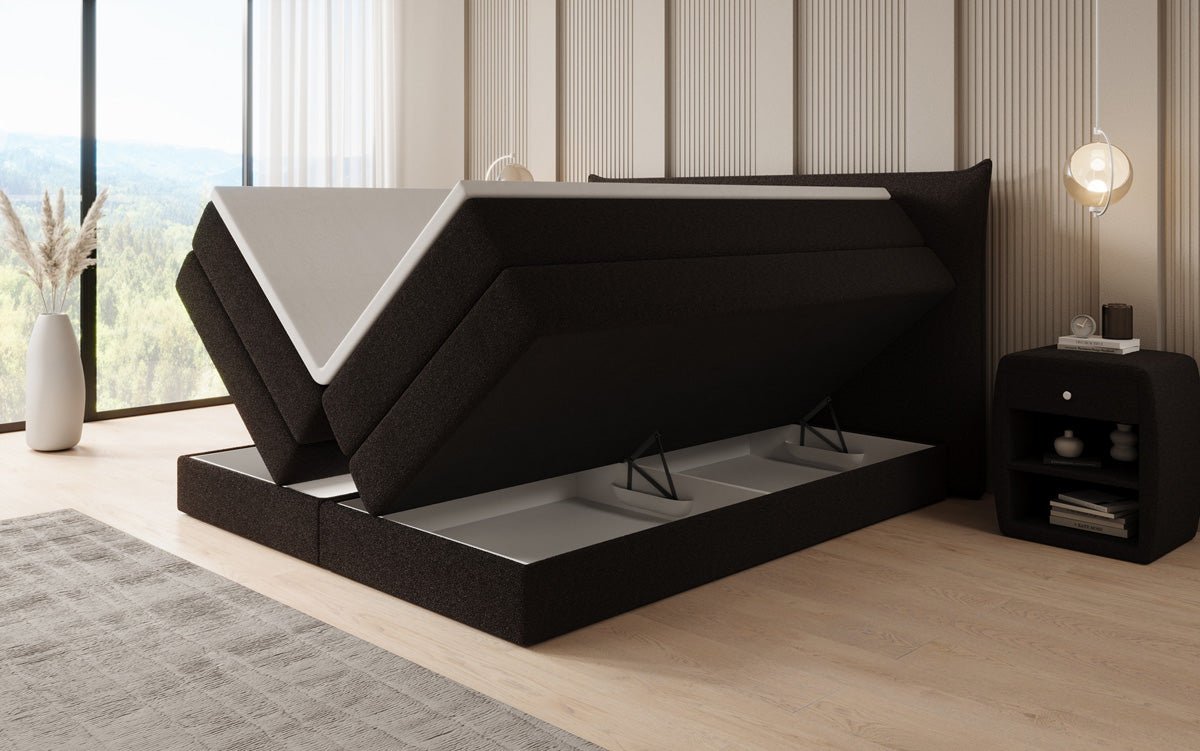 Lit boxspring Liana avec rangement relevable en Peluche Bouclé