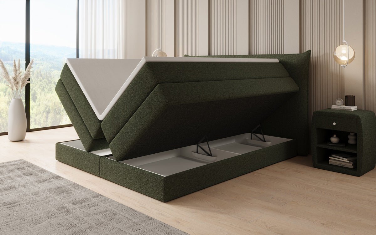 Lit boxspring Liana avec rangement relevable en Peluche Bouclé