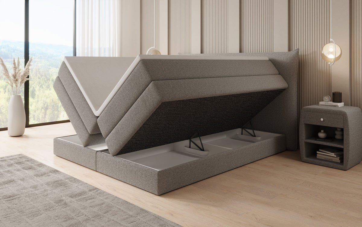 Lit boxspring Liana avec rangement relevable en Peluche Bouclé