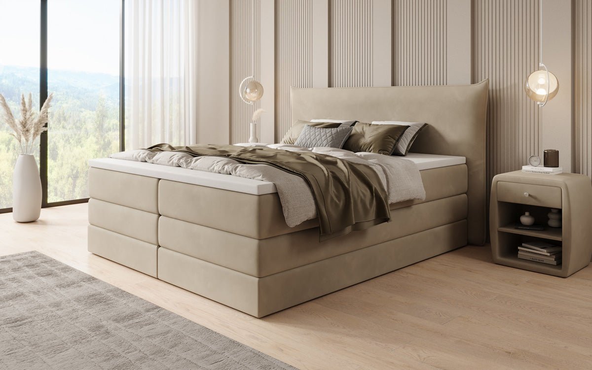 Lit boxspring Liana avec rangement relevable en velours