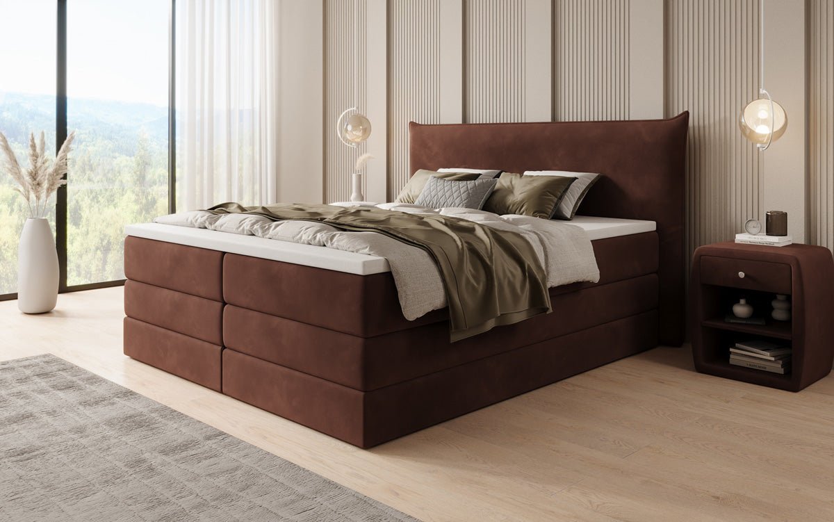 Lit boxspring Liana avec rangement relevable en velours