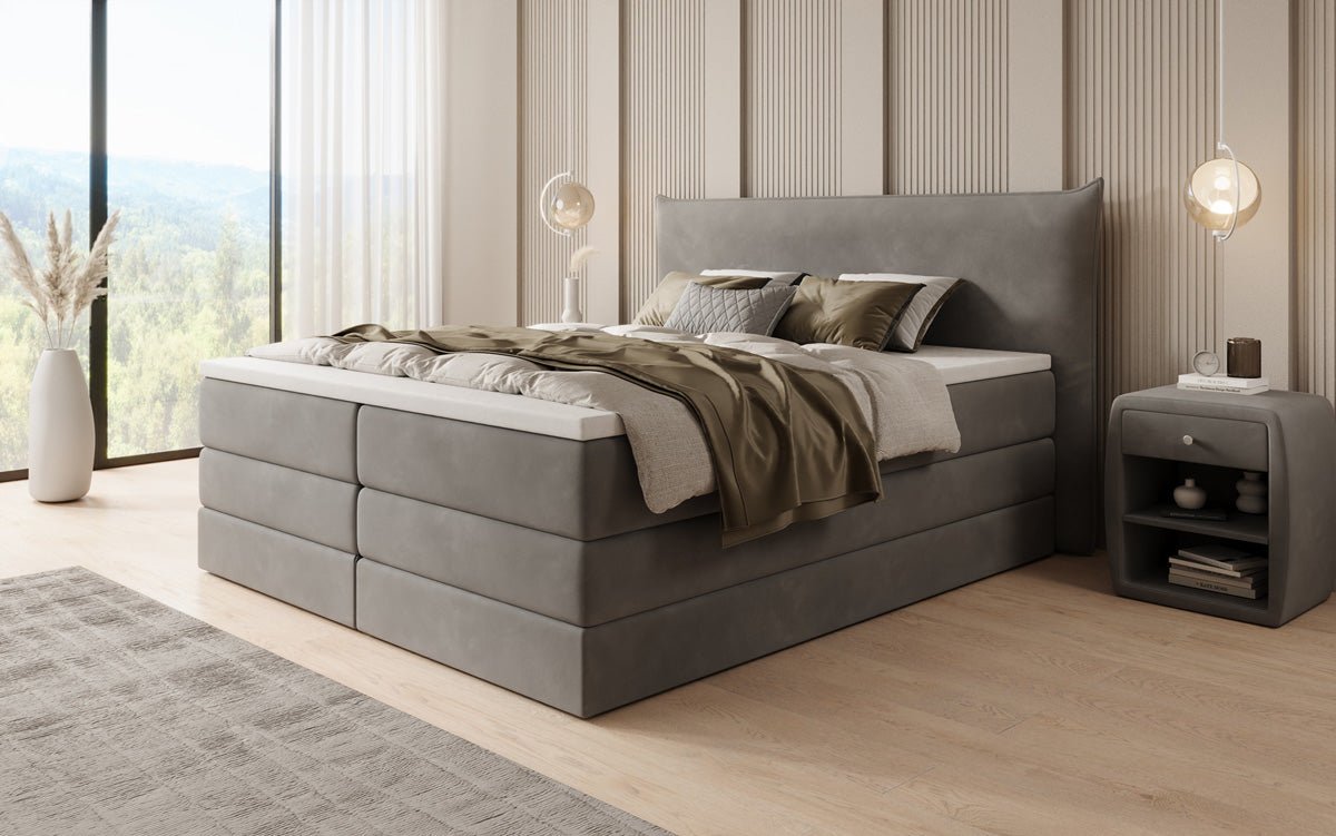 Lit boxspring Liana avec rangement relevable en velours